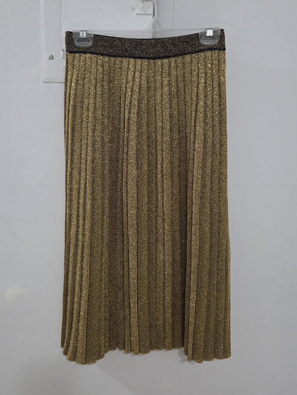 Tory Burch Gold Pleated Midi Skirt